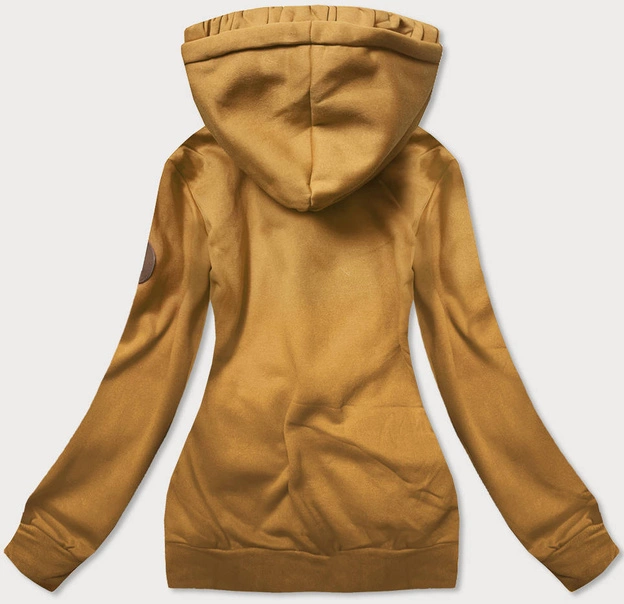 BLUZA DAMSKA Z OZDOBNYM KAPTUREM MUSZTARDOWA (AMG725-1)