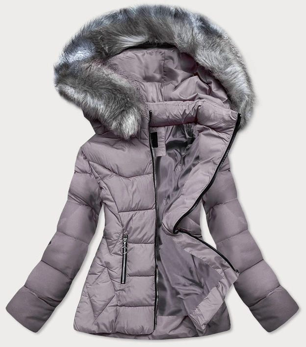 PIKOWANA KURTKA ZIMOWA Z KAPTUREM SZARA (B-9903)