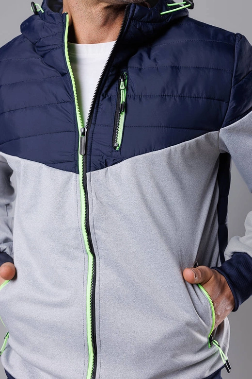 Sportowa kurtka męska z łączonych materiałów granat-limonka (8M901-215)