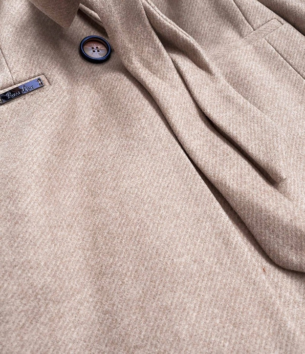 Klasyczny damski płaszcz z domieszką wełny beżowy (2715)