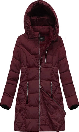 DŁUŻSZA ZIMOWA KURTKA DAMSKA Z KAPTUREM BORDOWA (B9902)