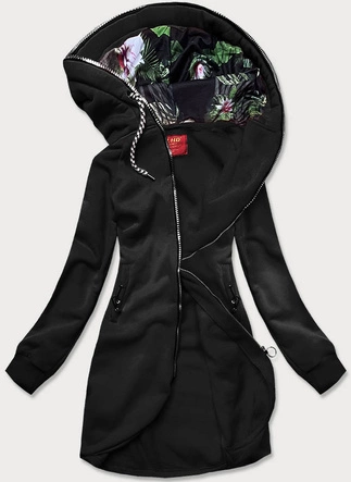 DŁUGA BLUZA DAMSKA Z KAPTUREM CZARNA (AMG-855)