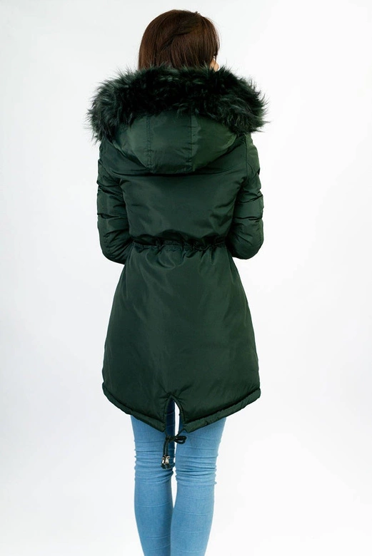 DWUSTRONNA DAMSKA PARKA ZIMOWA WELUROWA CIEMNOZIELONA (7911)