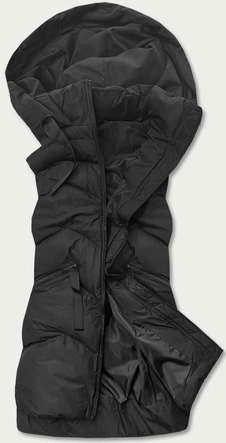 Długi bezrękawnik damski z kapturem czarny (5m788-392)