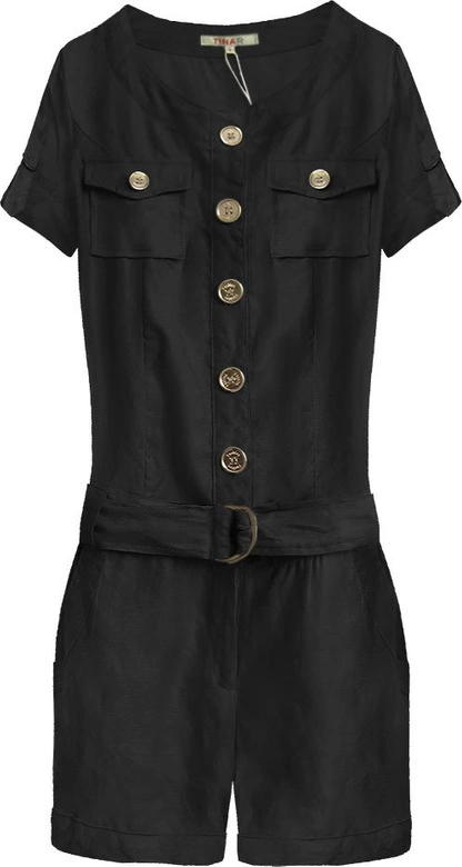 KRÓTKI KOMBINEZON Z LNU I BAWEŁNY CZARNY (327ART)