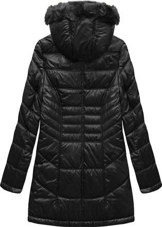 PIKOWANA DAMSKA KURTKA ZIMOWA Z KAPTUREM CZARNA (B2617-30)
