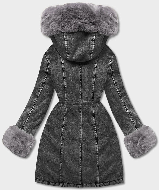 Damska kurtka jeansowa na futrzanej podszewce czarny/szary (R8068-109)