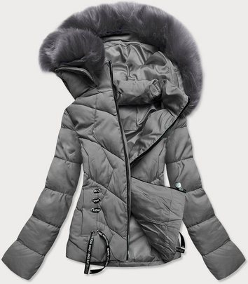 DAMSKA KRÓTKA KURTKA ZIMOWA Z KAPTUREM SZARA (H1021-09)