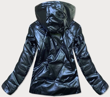 Krótka błyszcząca kurtka damska granat (w586)