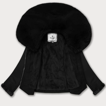 Kurtka ze skóry ekologicznej z futrzanym kołnierzem Glakate czarna (LU98091#)