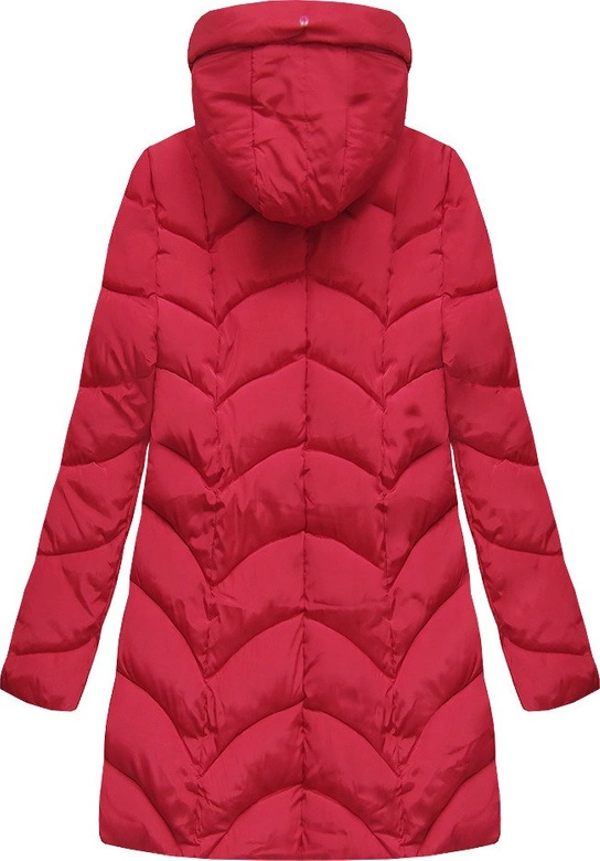 PIKOWANA ZIMOWA DAMSKA KURTKA Z KAPTUREM CZERWONA (X1801X)