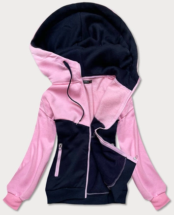 ROZPINANA DWUKOLOROWA BLUZA DAMSKA RÓŻOWO-GRANATOWA (26040)