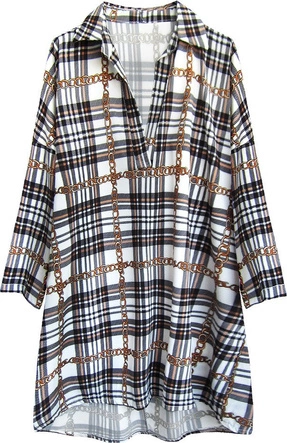 KOSZULA OVERSIZE W KRATĘ BIAŁA (302ART)