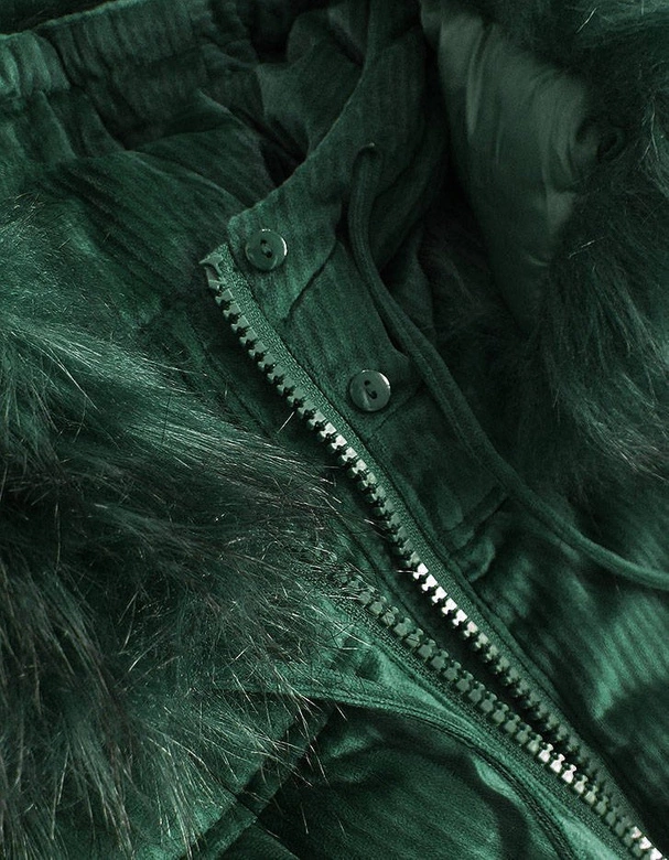 Sztruksowa damska kurtka z kapturem ciemnozielona (7696)