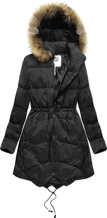 ZIMOWA PIKOWANA KURTKA DAMSKA Z KAPTUREM CZARNA (Y6202)
