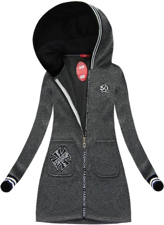 DŁUGA BLUZA Z NASZYWKAMI I KAPTUREM GRAFITOWA (X1723X)