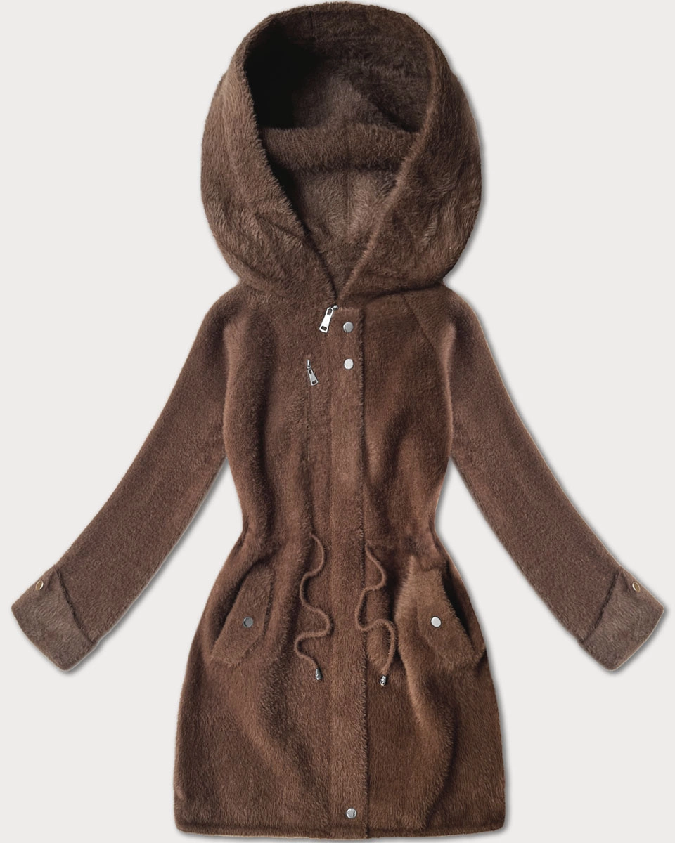 Wełniana kurtka alpaka z kapturem brązowa (W214#)
