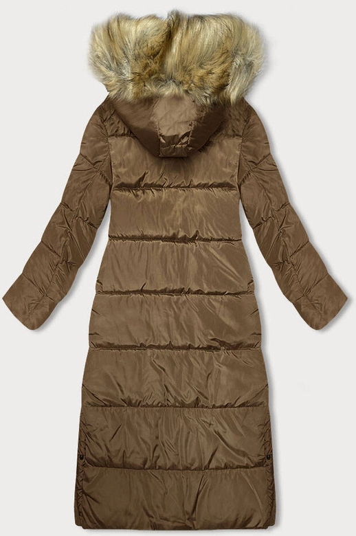 Długa kurtka zimowa damska camel (V725)
