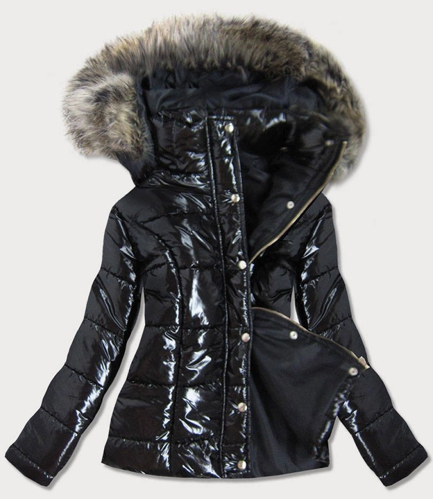 BŁYSZCZĄCA KRÓTKA KURTKA ZIMOWA DAMSKA CZARNA (634ART)