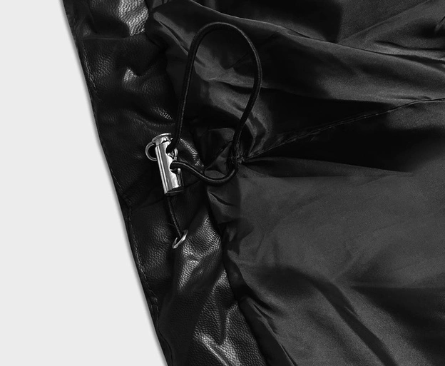 Luźna kurtka zimowa damska ze skóry ekologicznej czarna (AG2-J90)