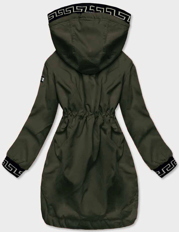 Cienka kurtka damska z ozdobną lamówką khaki (B8142-11)