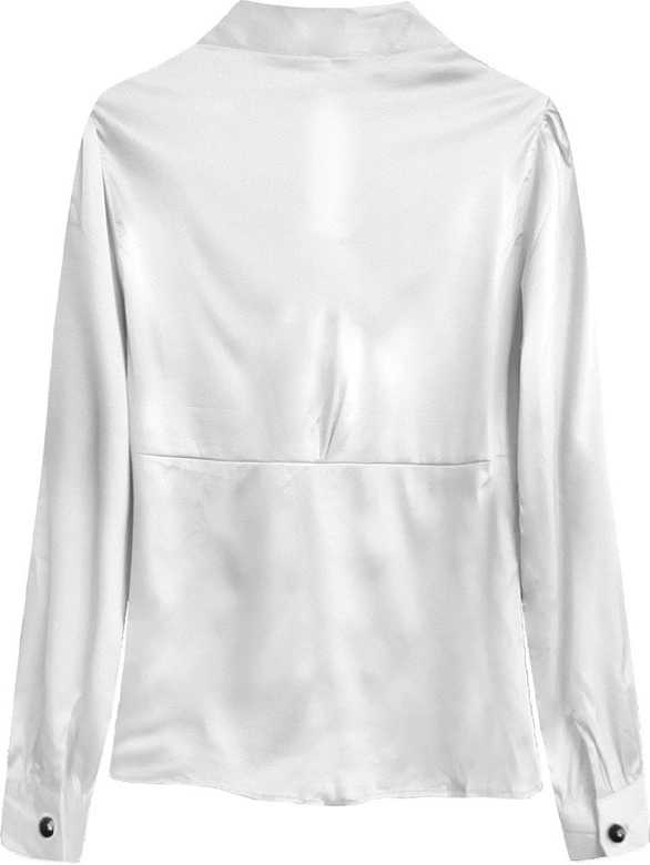 SATYNOWA KOSZULA Z WIĄZANĄ STÓJKĄ BIAŁA (X1066X)