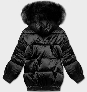 Krótka kurtka oversize czarna (H-1109-01)