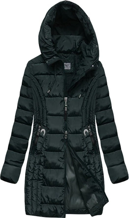 DŁUŻSZA DAMSKA KURTKA Z KAPTUREM BUTELKOWA ZIELEŃ (B2620-30)