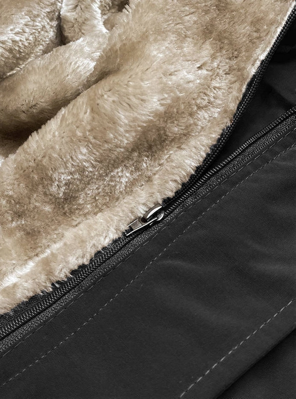 Zimowa kurtka damska z futrzaną podpinką czarna (m-21005)