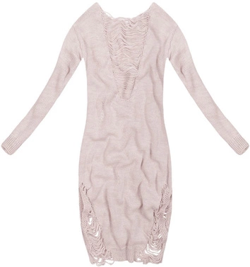 SWETER O DŁUGOŚCI MAXI Z PRZETARCIAMI RÓŻOWY (63ART)