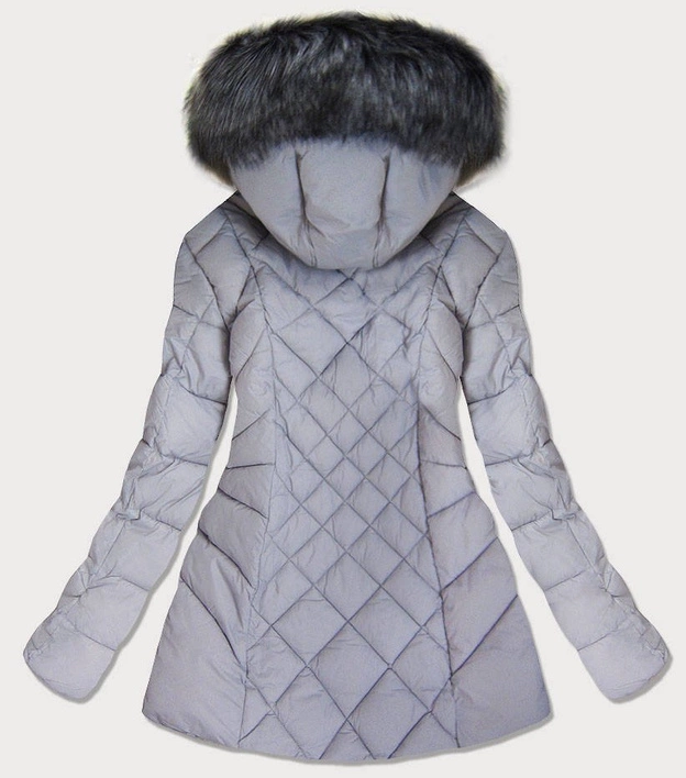 PIKOWANA KURTKA DAMSKA ZIMOWA Z KAPTUREM SZARA (2015-2)