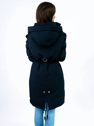 PROSTY DAMSKI ZIMOWY PŁASZCZ Z PUCHEM NATURALNYM GRANATOWY (17116)