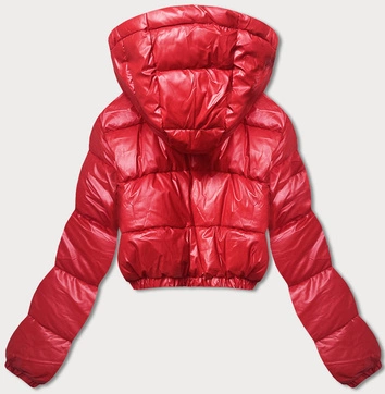 Krótka kurtka puchowa typu crop czerwona (d2-3831-16)