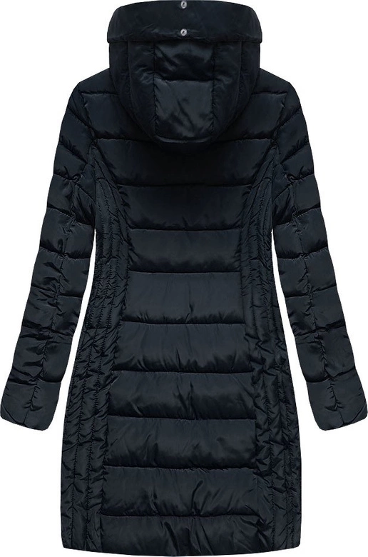 DŁUŻSZA DAMSKA KURTKA Z KAPTUREM GRANATOWA (B2620-30)