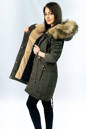 Ciepła damska parka zimowa khaki (w165)