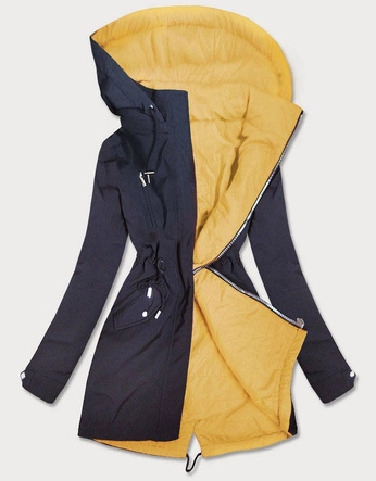DWUSTRONNA PARKA DAMSKA Z KAPTUREM GRANATOWO-ŻÓŁTA (W354)