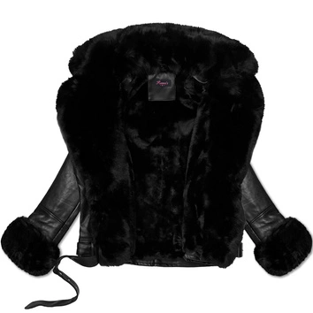 Damska ramoneska z futrzanym kołnierzem czarna (61M8507-392A)