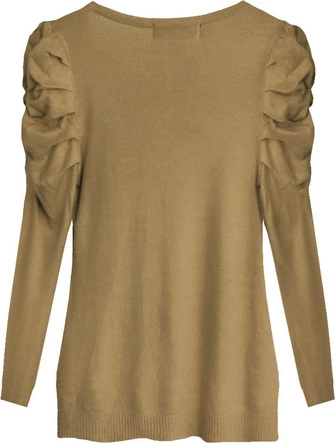 SWETER Z BUFIASTYMI RAMIONAMI KARMELOWY (1528)