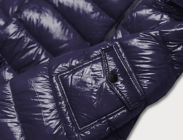 Błyszcząca damska kurtka zimowa puchowa granatowa (b9583-3)