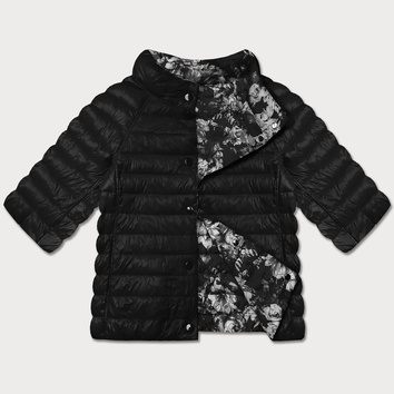 Dwustronna kurtka damska plus size z rękawem 3/4 Minority czarna/kwiaty (M23-7010-1)