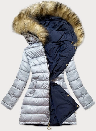 DWUSTRONNA KURTKA DAMSKA ZIMOWA Z KAPTUREM GRANATOWA (W707/1)