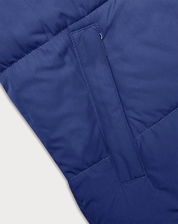 Krótka kamizelka damska z kapturem j.style ciemny niebieski-czarny (16M9112-184)