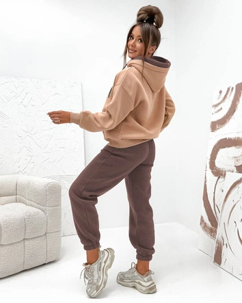 Gruby dwukolorowy dres damski czekoladowy (VE102)