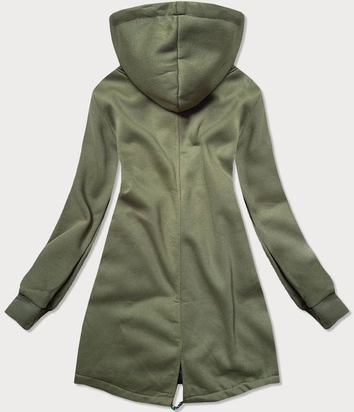 Rozpinana długa bluza damska khaki (amg-819)