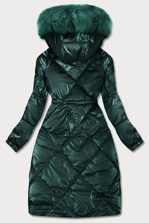 BŁYSZCZĄCA PIKOWANA KURTKA DAMSKA ZIMOWA ZIELONA (977)