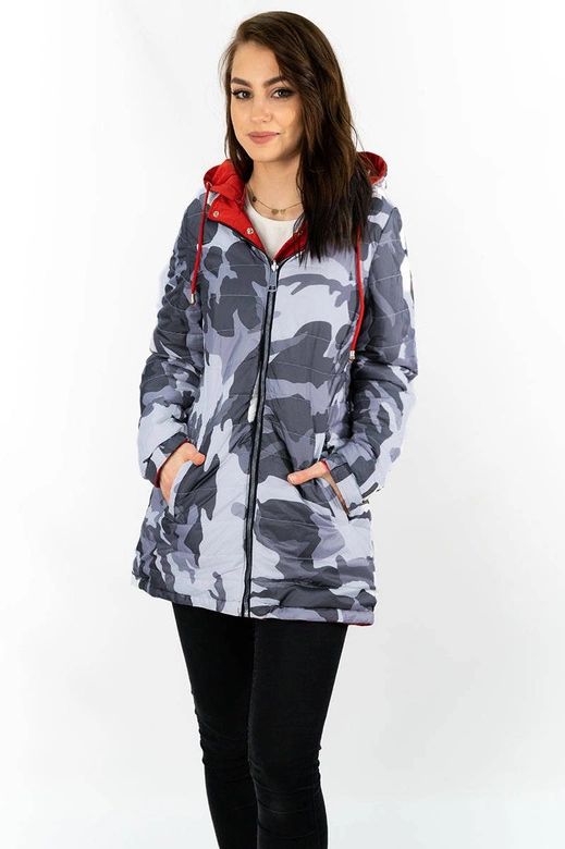 Dwustronna parka damska z kapturem czerwona-moro (xw665x)