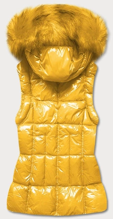 Lakierowana kamizelka damska z futerkiem żółta (DK027-86)