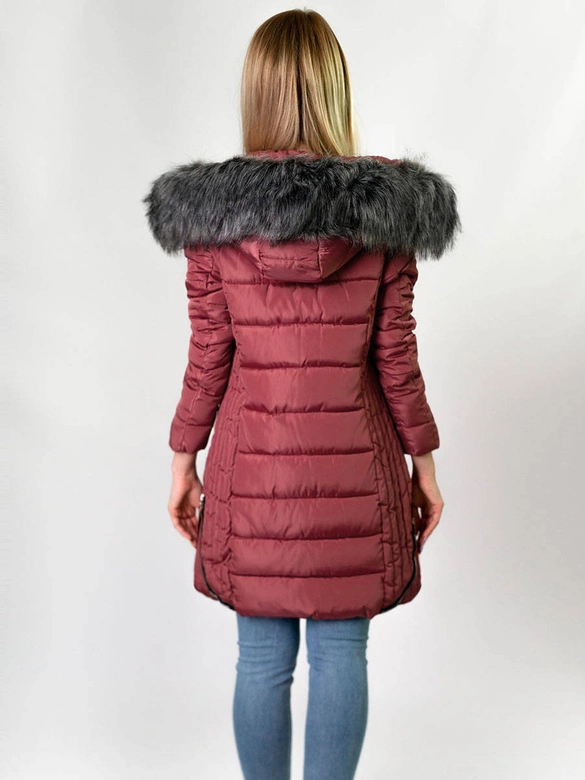 PIKOWANA DAMSKA KURTKA ZIMOWA Z KAPTUREM RÓŻOWA (B2632-30)