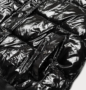 Błyszcząca kurtka damska z kapturem czarna (739art)