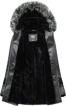 PŁASZCZYK Z EKOSKÓRY Z KAPTUREM CZARNY (5525BIG)